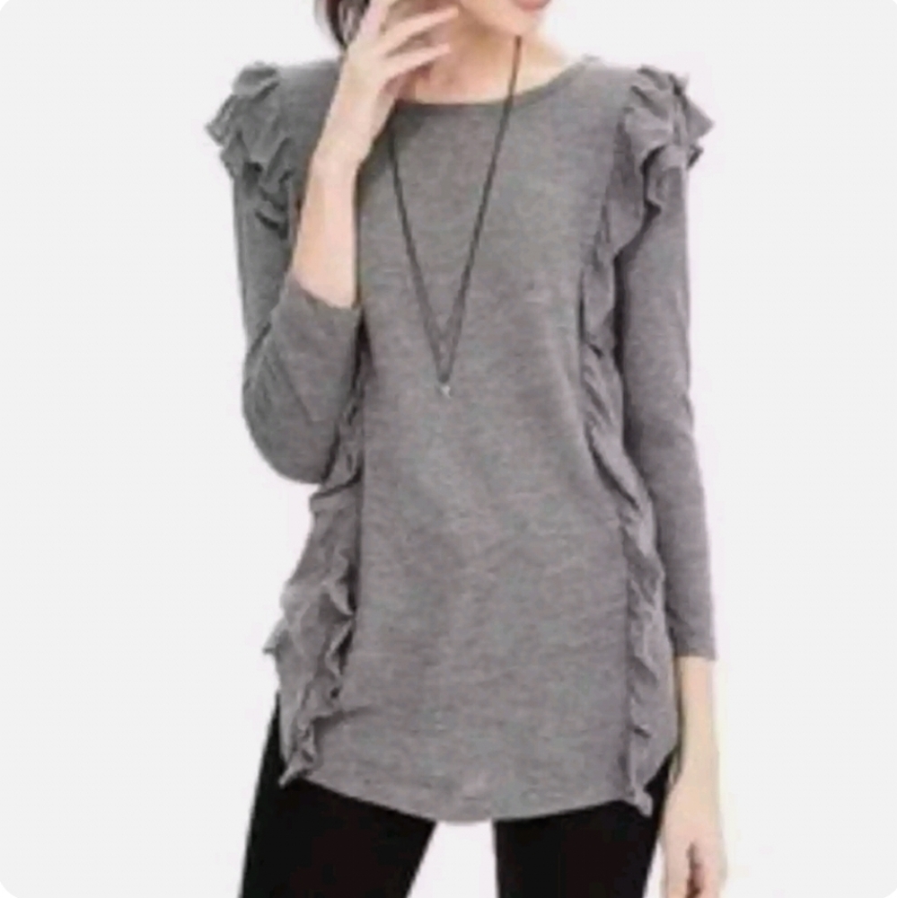 Banana Republic gray Ruffled 3/4 length sleeve shirt, sz Med